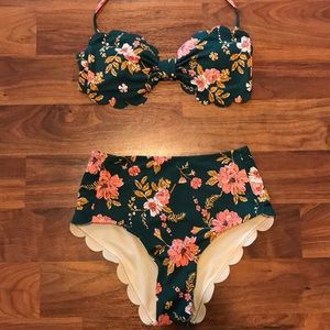 Floral Scallop High Waisted Two Piece Swimsuit
